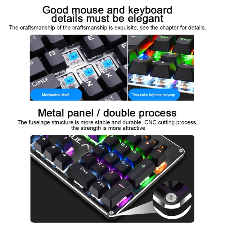 AULA S2016 104-keys Square Key Cap Mixing Light Mechanical Blue Switch Metal Panel Wired USB Gaming Keyboard, Length: 1.6m