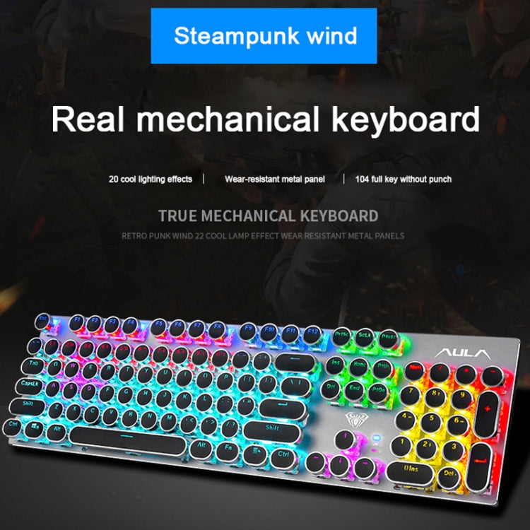AULA S2016 104-keys Square Key Cap Mixing Light Mechanical Blue Switch Metal Panel Wired USB Gaming Keyboard, Length: 1.6m