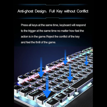 AULA F2088 108 Keys Mixed Light Plating Punk Mechanical Blue Switch Wired USB Gaming Keyboard with Metal Button