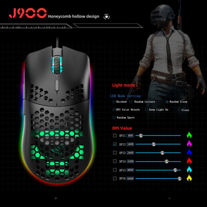 HXSJ J900 6 Keys RGB Lighting Programmable Gaming Wired Mouse (White)