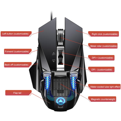 YINDIAO G10 7200DPI 7-modes Adjustable 7-keys RGB Light Wired Metal Mechanical Hard Core Macro Mouse, Style: Audio Version