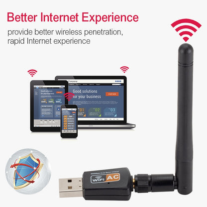Двухдиапазонный USB-WIFI-адаптер переменного тока 600 Мбит/с 2,4 ГГц + 5 Гц с антенной
