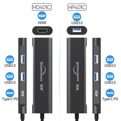 Blueendless 4 в 1 многофункциональная док-станция расширения Type-C / USB-C на HDMI + PD + Dual USB 3.0 HUB