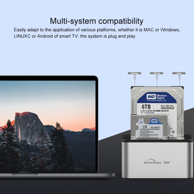 Док-станция для жёстких дисков Blueendless 2,5/3,5 дюйма SATA USB 3.0 с двумя отсеками и функцией автономного копирования