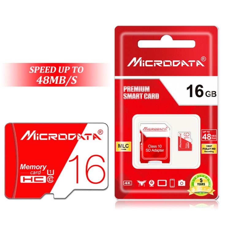 Карта памяти Microdata 16 ГБ высокоскоростная U1 красно-белая TF (Micro SD)