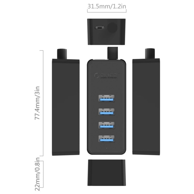 ORICO W5P-U3-30 настольный концентратор USB 3.0 на 4 порта с кабелем Micro USB 30 см
