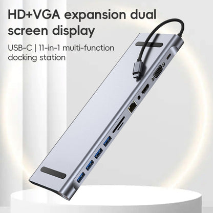 AD-059 11-в-1 USB-C/Type-C в 4K HDMI + VGA + слот для карт SD/TF + Gigabit Ethernet + 3,5-мм AUX + USB-C/Type-C + 4 USB 3.0 Многофункциональная док-станция-концентратор