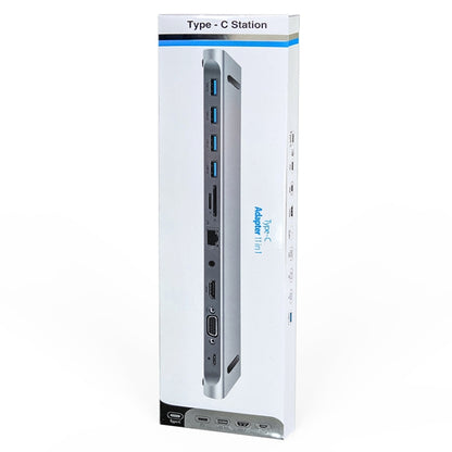 AD-059 11-в-1 USB-C/Type-C в 4K HDMI + VGA + слот для карт SD/TF + Gigabit Ethernet + 3,5-мм AUX + USB-C/Type-C + 4 USB 3.0 Многофункциональная док-станция-концентратор
