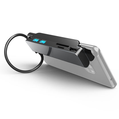 AD-065 6 vienā USB-C/Type-C uz 4K HDMI + SD/TF kartes slots + Type-C + 2 USB 3.0 aizmugurējā klipša stila daudzfunkcionāla dokstacija HUB