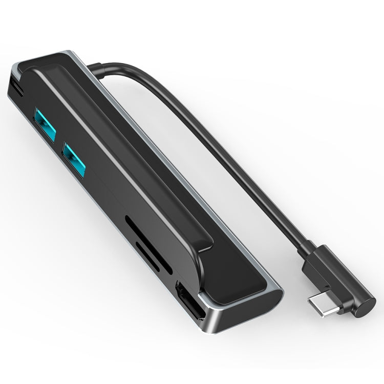 AD-065 6 vienā USB-C/Type-C uz 4K HDMI + SD/TF kartes slots + Type-C + 2 USB 3.0 aizmugurējā klipša stila daudzfunkcionāla dokstacija HUB