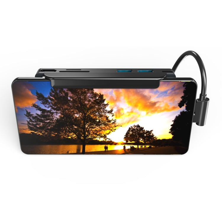 AD-065 6 vienā USB-C/Type-C uz 4K HDMI + SD/TF kartes slots + Type-C + 2 USB 3.0 aizmugurējā klipša stila daudzfunkcionāla dokstacija HUB