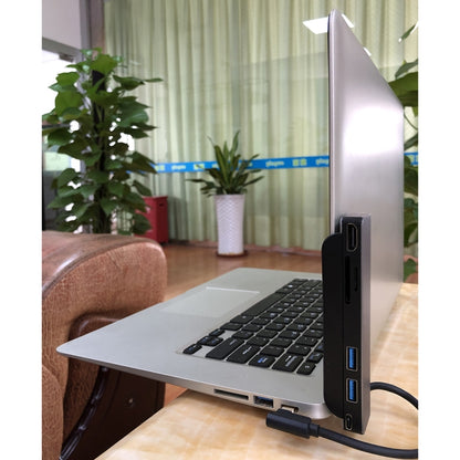 AD-065 6 vienā USB-C/Type-C uz 4K HDMI + SD/TF kartes slots + Type-C + 2 USB 3.0 aizmugurējā klipša stila daudzfunkcionāla dokstacija HUB