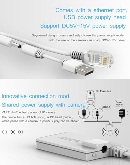 VONETS VAP11N Mini WiFi 300 Мбит/с повторитель WiFi-моста, лучший партнер для IP-устройств / IP-камер / IP-принтеров / XBOX / PS3 / IPTV / Skybox