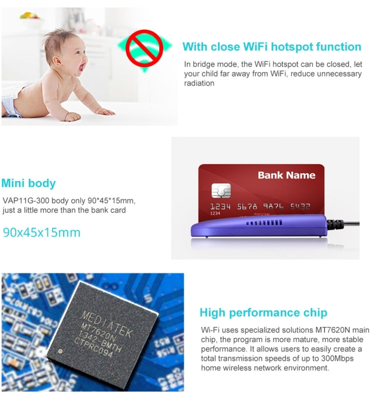 VONETS VAP11G-300 Mini WiFi 300 Мбит/с мостовой повторитель WiFi, лучший партнер для IP-устройств / IP-камер / IP-принтеров / XBOX / PS3 / IPTV / Skybox