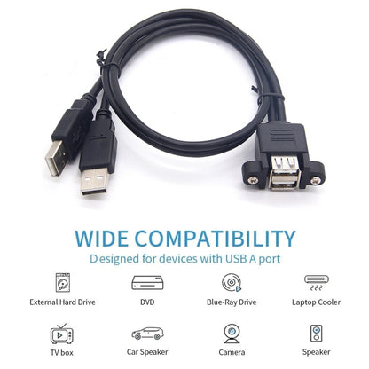 bk3507 Удлинительный кабель Dual USB 2.0 «папа» — Dual USB «мама» с отверстием для крепления, длина: 50 см