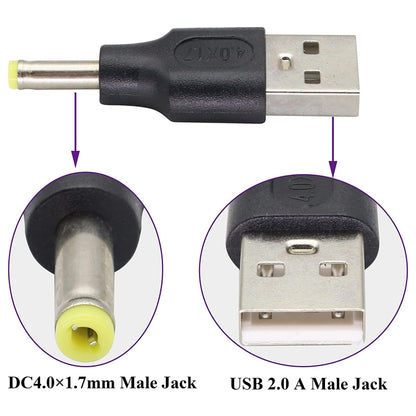 10 gab. 4.0 x 1.7 mm vīriešu un USB 2.0 vīriešu līdzstrāvas barošanas spraudņa savienotājs