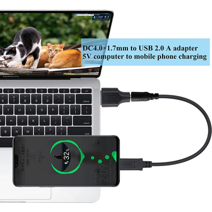 10 gab. 4.0 x 1.7 mm vīriešu un USB 2.0 vīriešu līdzstrāvas barošanas spraudņa savienotājs
