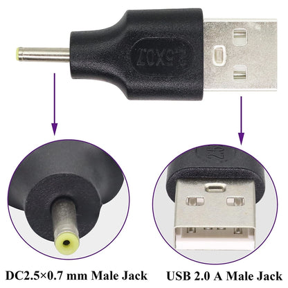 10 gab. 2,5 x 0,7 mm tēviņa un USB 2.0 tēviņa līdzstrāvas barošanas spraudņa savienotājs