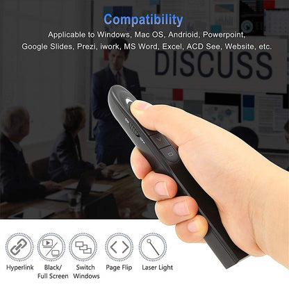 XM930 2.4GHz Wireless Laser PowerPoint Page Turning Pen Multimedia Wireless Presentation Projection Pen with USB Receiver, Support Low Battery Remind, Remote Control Distance: 100m