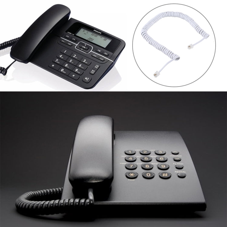 4 Core Male to Male RJ11 Spring Style Telephone Extension Coil Cable Cord Cable, Stretch Length: 3m(White)