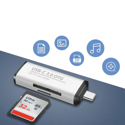Адаптер ADS-103 3 в 1 Type-C (папа) на USB 3.0 (мама) + слоты для карт SD/TF, OTG, устройство для чтения карт SD/TF