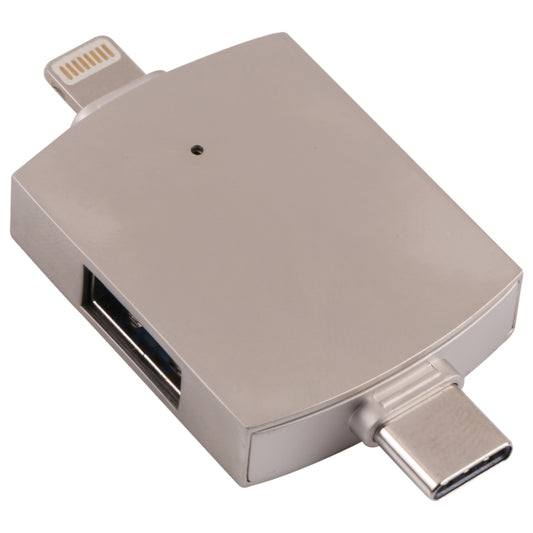 4 vienā 8 kontaktu + USB-C/C tipa vīriešu spraudnis uz USB 3.0 + USB mātītes OTG karšu lasītājs