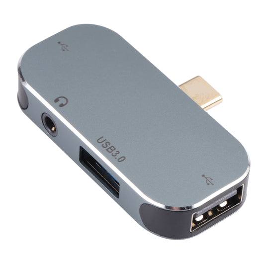 4 vienā USB-C / C tipa vīriešu uz USB-C / C tipa + 3,5 mm AUX + USB 3.0 + USB mātītes adapteris