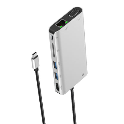 Onten 9591BD 8 in 1 USB-C / Type-C to PD USB-C / Type-C Charging + 100M Ethernet Port + Dual USB 3.0 + HDMI + VGA + SD Card Slot + 3.5mm AUX HUB