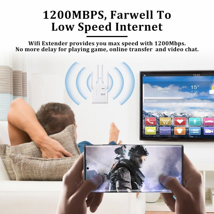 ZX-R08 1200Mbps 2.4G/5G divjoslu WiFi atkārtotāja signāla pastiprinātājs WISP āra maršrutētājs, ASV spraudnis