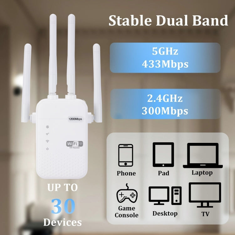 ZX-R08 1200Mbps 2.4G/5G divjoslu WiFi atkārtotāja signāla pastiprinātājs WISP āra maršrutētājs, ASV spraudnis