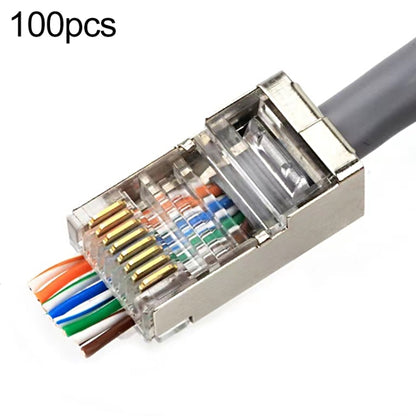 100 шт. экранированных проходных разъемов RJ45 Cat5e, модульных штекеров