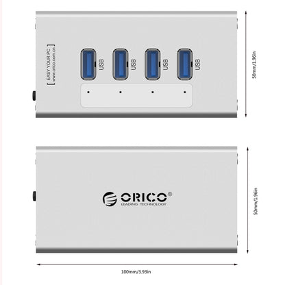 Высокоскоростной алюминиевый концентратор ORICO A3H4 на 4 порта USB 3.0 с блоком питания 12 В/2,5 А для ноутбуков