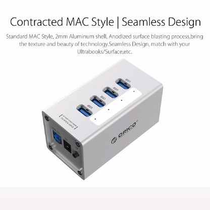 Высокоскоростной алюминиевый концентратор ORICO A3H4 на 4 порта USB 3.0 с блоком питания 12 В/2,5 А для ноутбуков