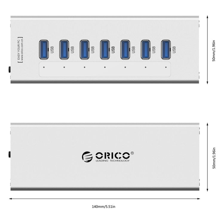 ORICO A3H7 алюминиевый высокоскоростной концентратор USB 3.0 на 7 портов с блоком питания 12 В/2,5 А для ноутбуков