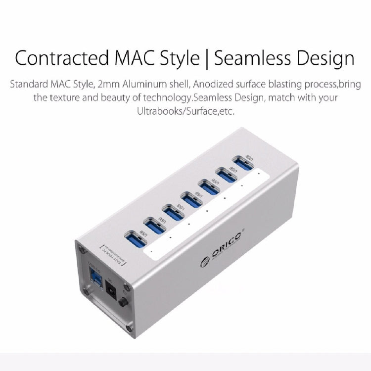 ORICO A3H7 алюминиевый высокоскоростной концентратор USB 3.0 на 7 портов с блоком питания 12 В/2,5 А для ноутбуков