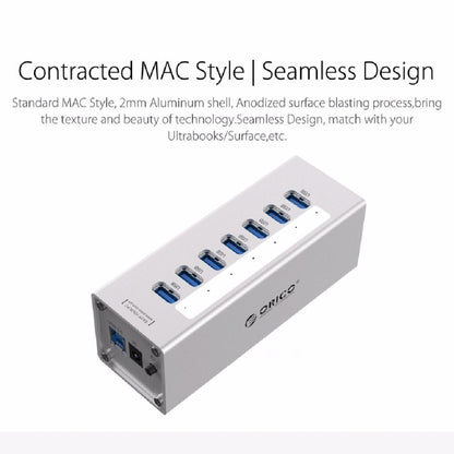 ORICO A3H7 алюминиевый высокоскоростной концентратор USB 3.0 на 7 портов с блоком питания 12 В/2,5 А для ноутбуков