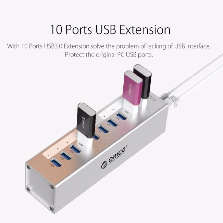 ORICO A3H10 алюминиевый высокоскоростной концентратор USB 3.0 на 10 портов с адаптером питания для ноутбуков