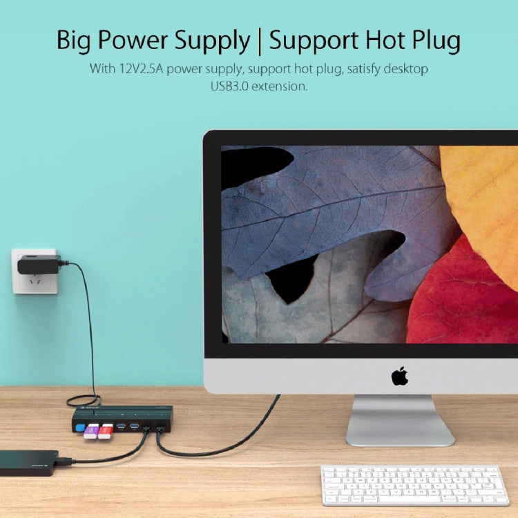 ORICO H727RK-U3 ABS High Speed 7 Ports USB 3.0 HUB with 12V Power Adapter for Laptops / Smartphones
