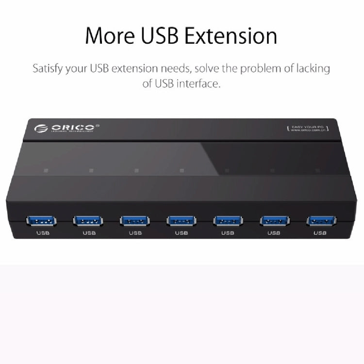 ORICO H727RK-U3 ABS High Speed 7 Ports USB 3.0 HUB with 12V Power Adapter for Laptops / Smartphones