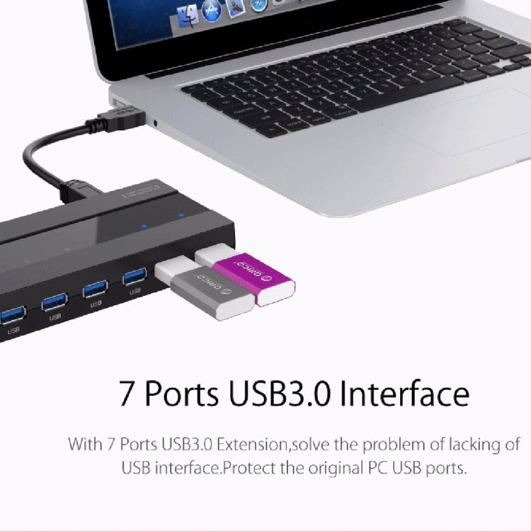 ORICO H727RK-U3 ABS High Speed 7 Ports USB 3.0 HUB with 12V Power Adapter for Laptops / Smartphones