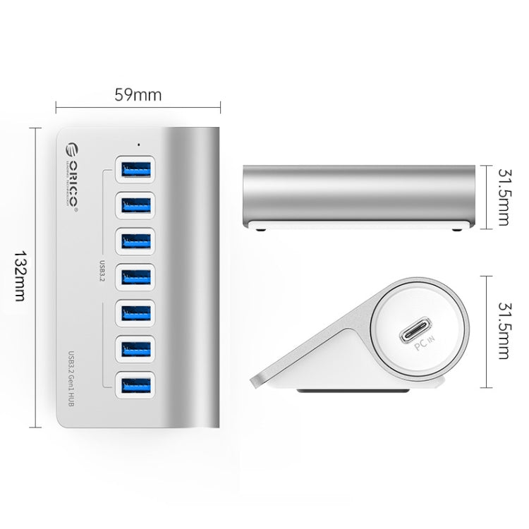ORICO M3U7-G2 7-портовый USB 3.2 Gen2 10 Гбит/с концентратор из алюминиевого сплава с кабелем 1 м