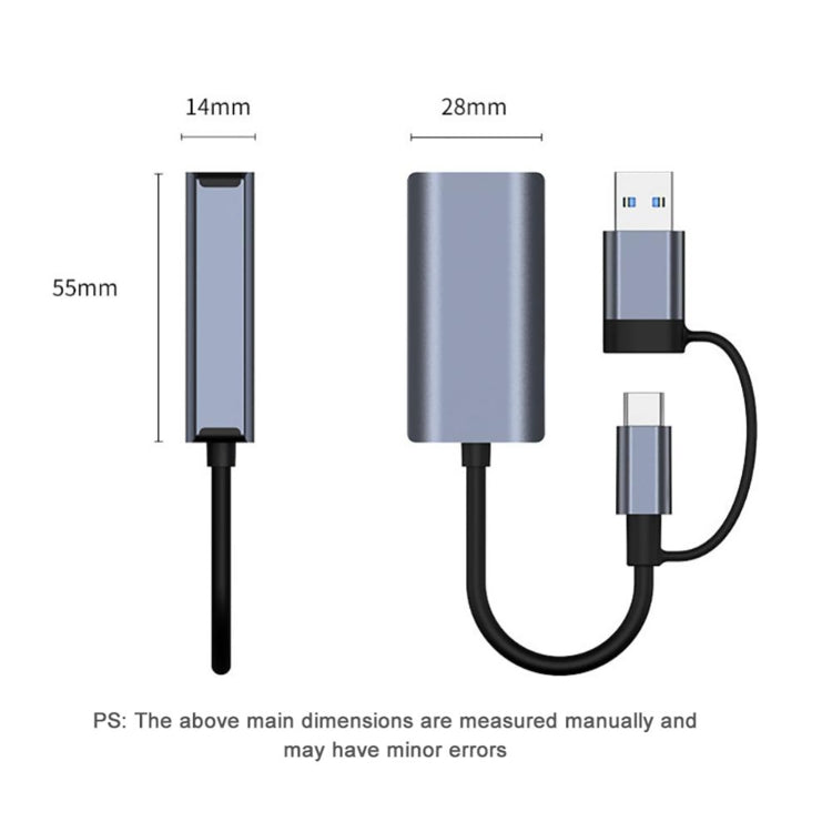 BYL-2207TU 2 в 1 USB + Type-C - RJ45 док-станция-концентратор адаптер