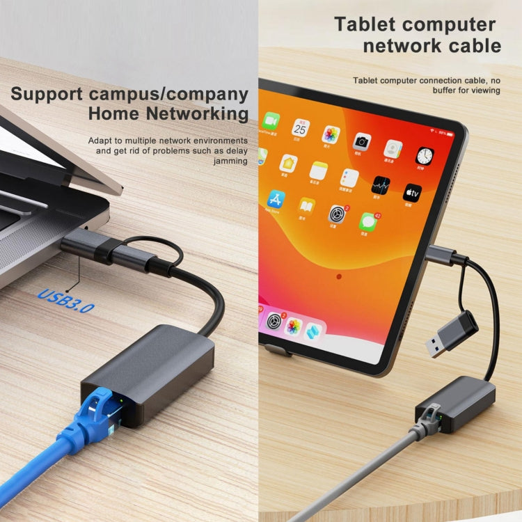 BYL-2207TU 2 в 1 USB + Type-C - RJ45 док-станция-концентратор адаптер
