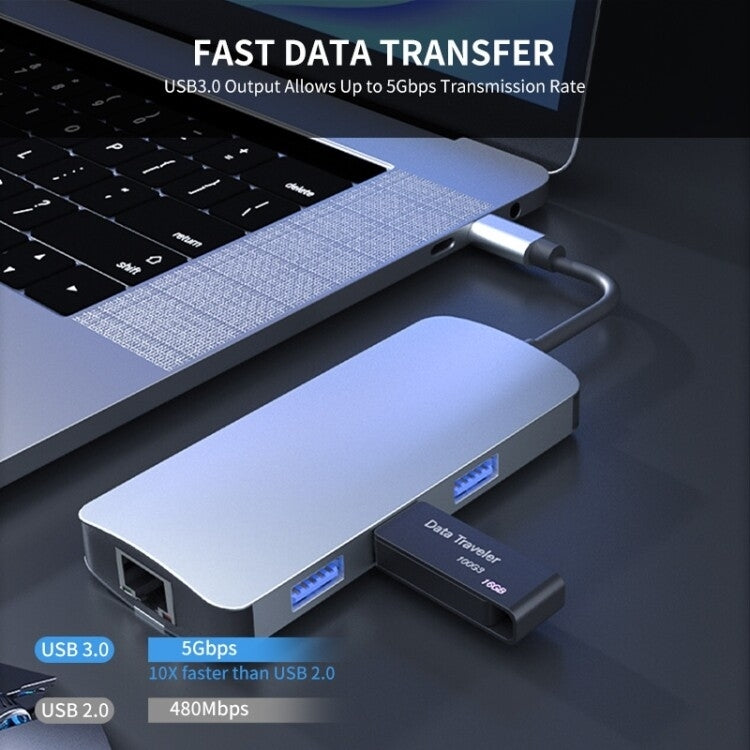 BYL-2209 6-в-1 USB-C / Type-C - USB Многофункциональная док-станция-концентратор Адаптер