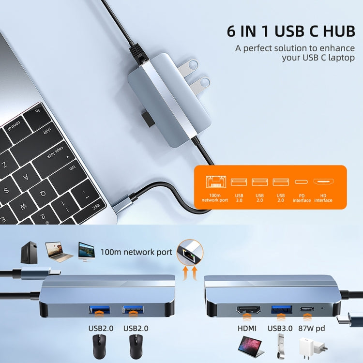 BYL-2203 6-в-1 USB-C / Type-C - USB Многофункциональная док-станция-концентратор Адаптер