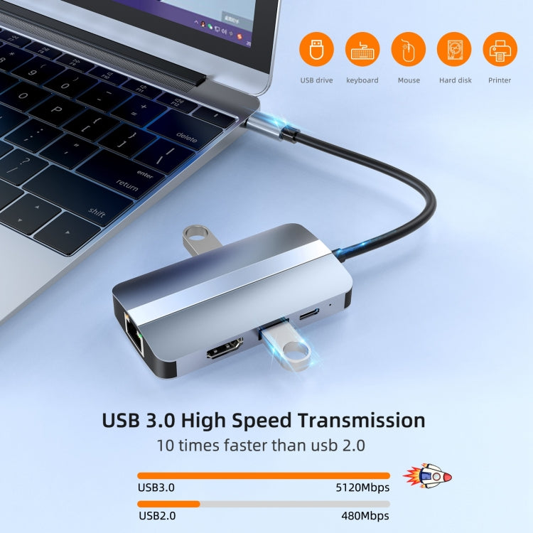 BYL-2203 6-в-1 USB-C / Type-C - USB Многофункциональная док-станция-концентратор Адаптер