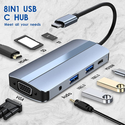 BYL-2105 8-в-1 USB-C / Type-C - USB Многофункциональная док-станция-концентратор Адаптер