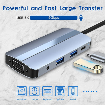 BYL-2105 8-в-1 USB-C / Type-C - USB Многофункциональная док-станция-концентратор Адаптер