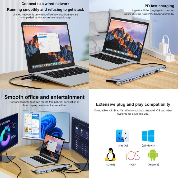 BYL-2003U2 12-в-1 USB-C / Type-C - USB Многофункциональная док-станция-концентратор Адаптер