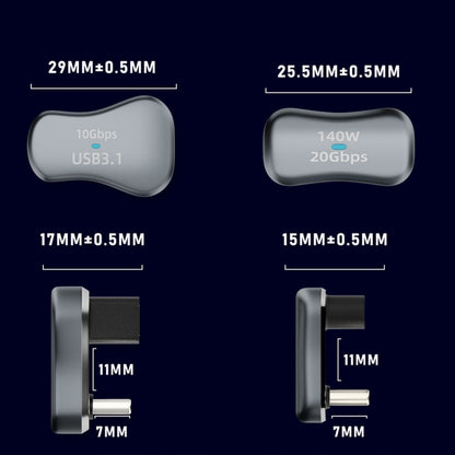 140W 20Gbps USB-C / Type-C Male to USB-C / Type-C Female U-shaped Elbow Charging Adapter